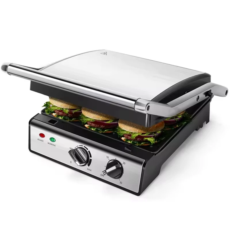 Electric Contact Grill 4 Slice Adjustable Thermostat Control for Panini Burgers Steak Barbecue Grill Breakfast Maker Machine