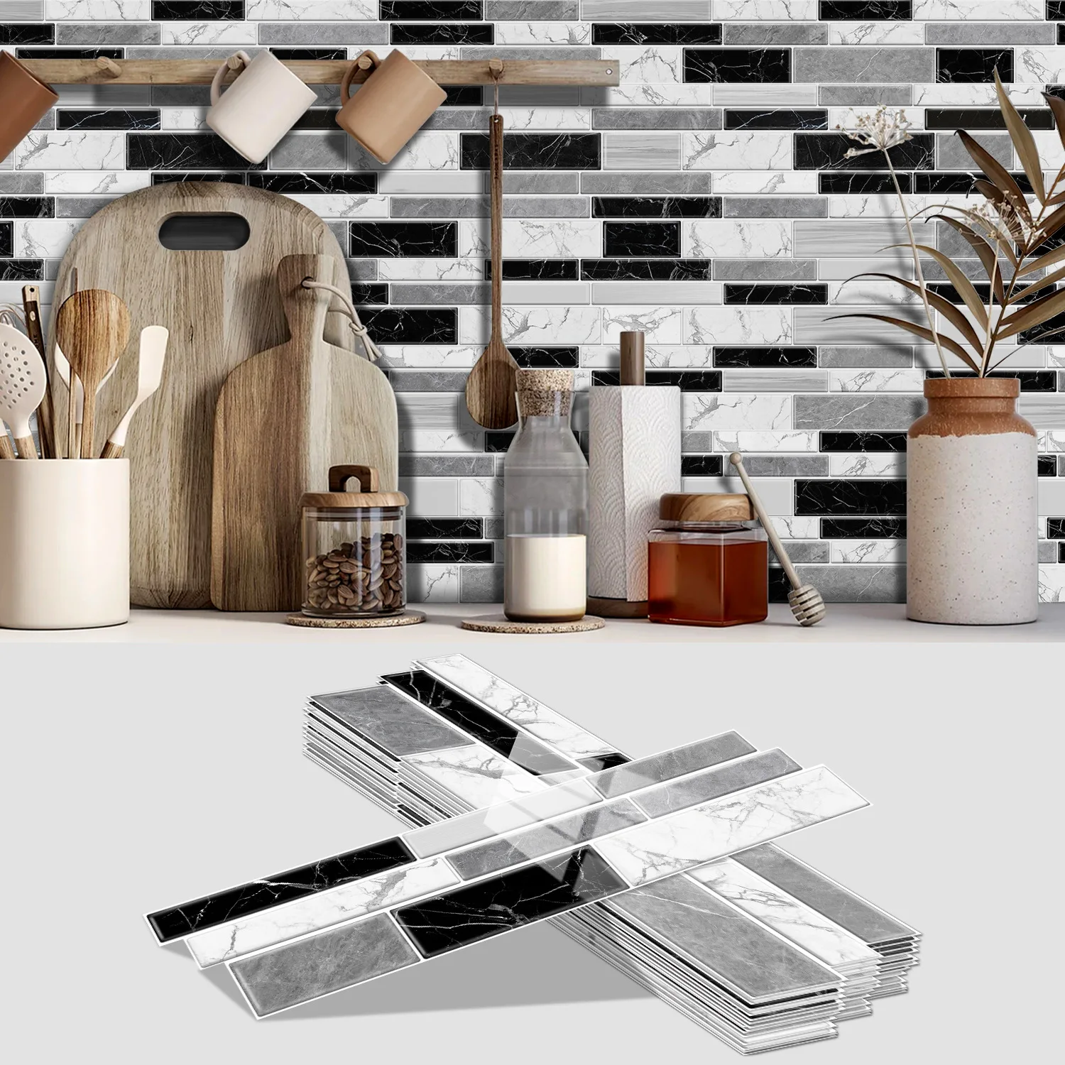 YIWU QIYE 12 pieces of mosaic shaped wall stickers marble crystal ceramic tile stickers waterproof self-adhesive wall decoration