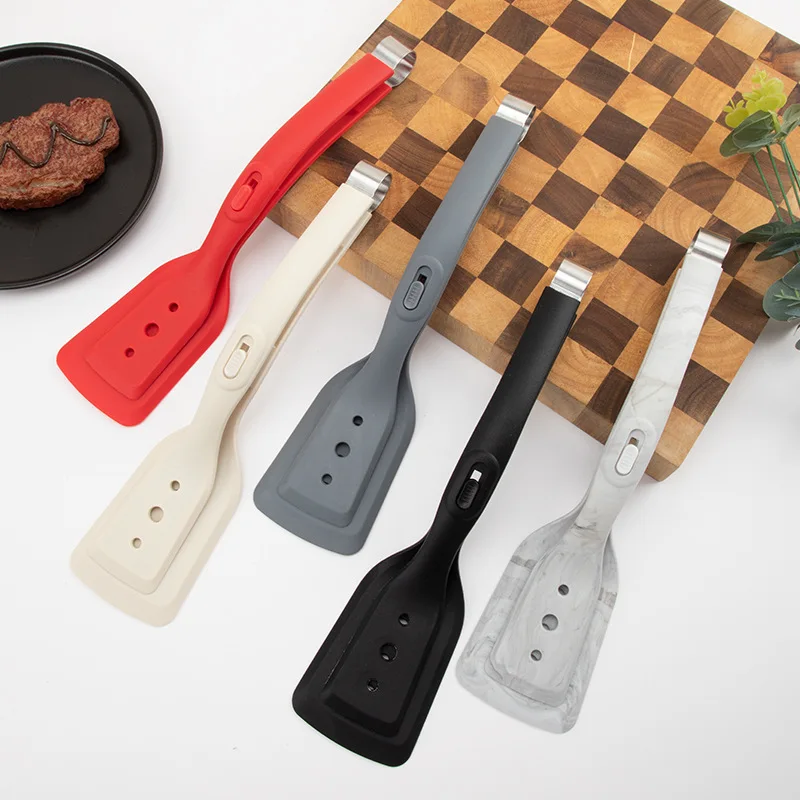 2 In1 Silicone Grip Flip Spatula Fish And Steak  Spatula Clip Kitchen Tool For Household Non-Stick Pan Steak Clip