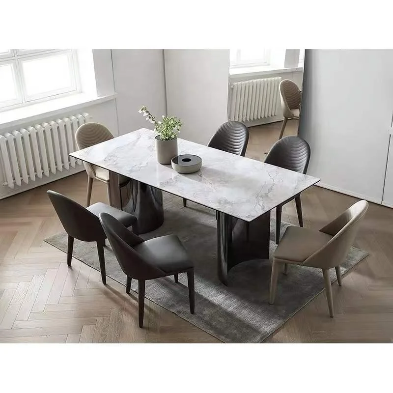 White Marble Dining Table Set 6 Chairs Gold Party Wedding Metal Steel Stainless Style Time Packing Room Modern Furniture Pcs Gua