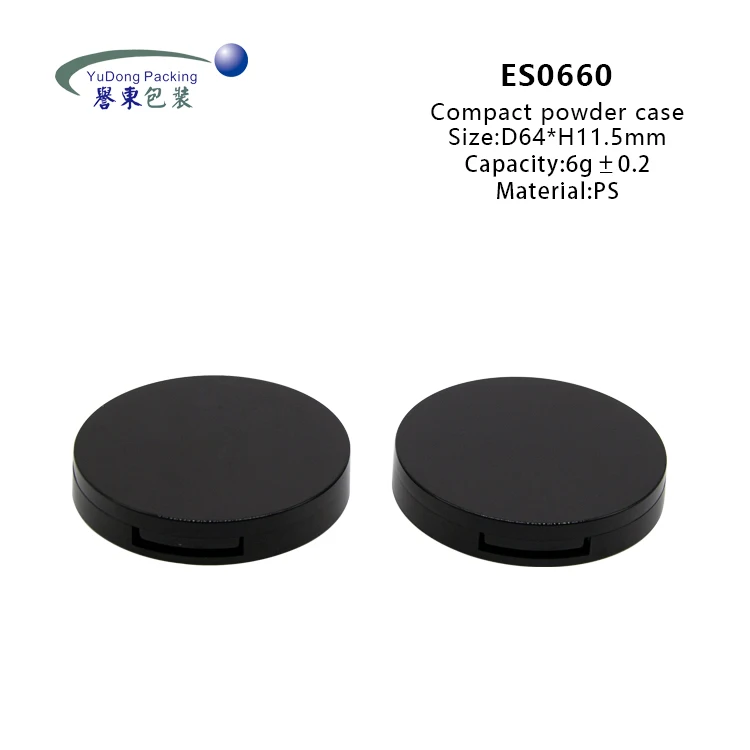 Compact Opening Black Pressed 6g Powder Case Blush Powder Container With Mirror