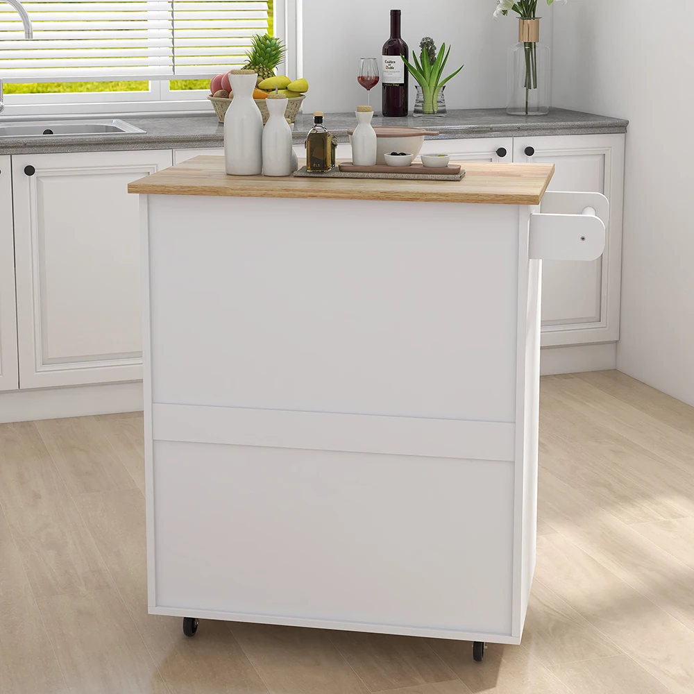 Modern Removable Kitchen Island Serving Counter With Wheel Storage Cupboard