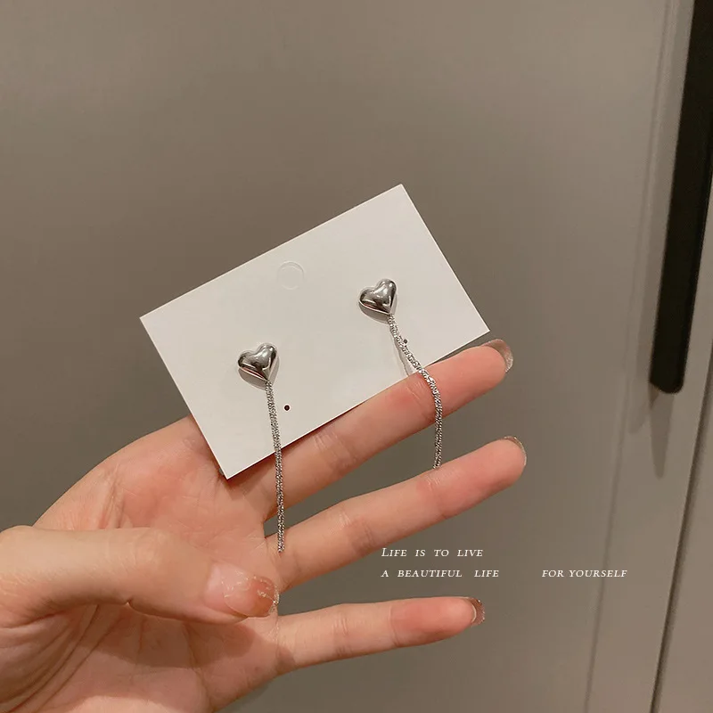  Jewelry 925 silver needle glossy love water sparkling Tassel Earrings Korean indifference