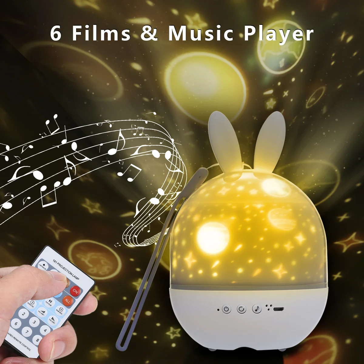 Music Projection Lamp Remote Control Version Starry Sky Projection Lamp LED Dream Rotating Cute Rabbit Night Light Projector