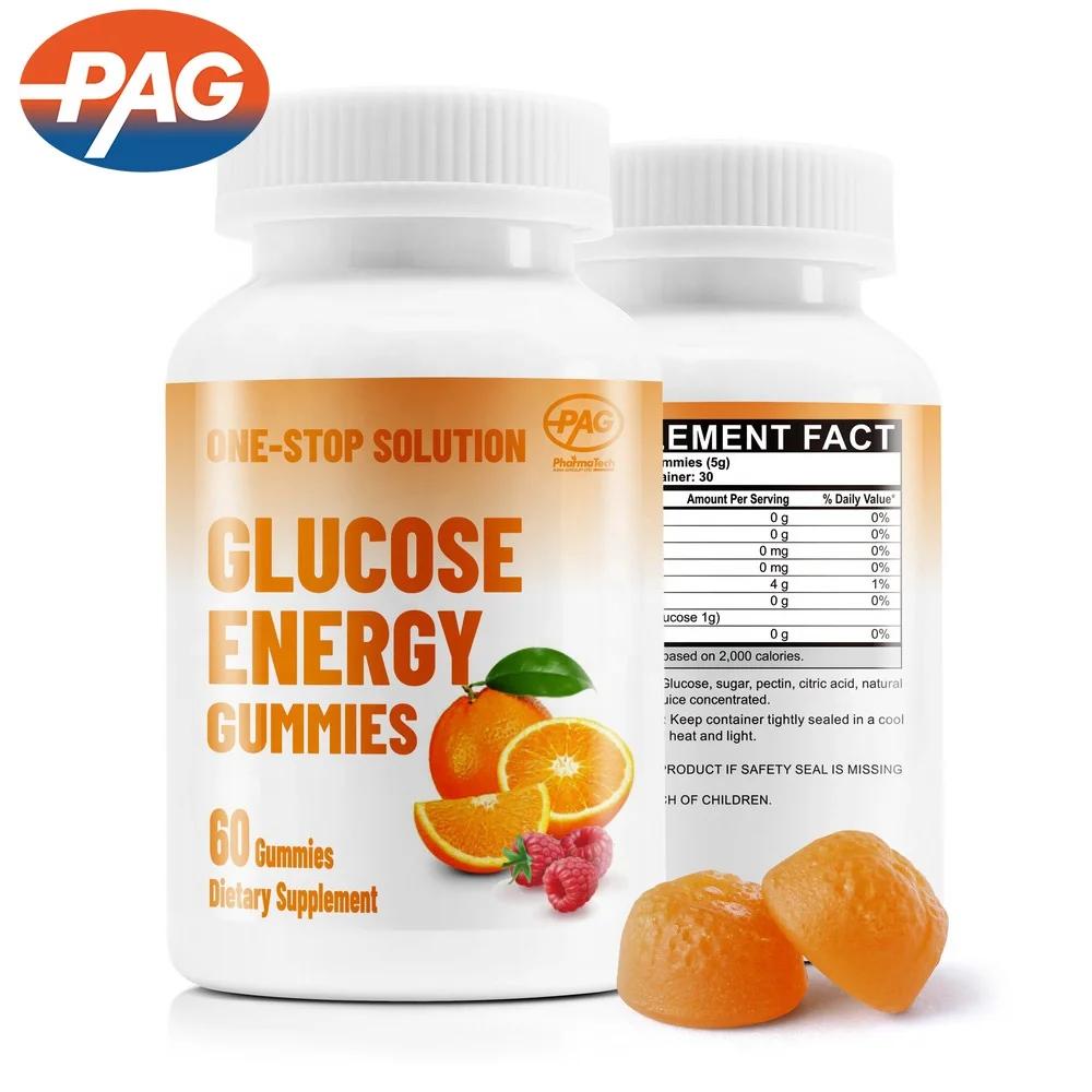 OEM Vitamin Gelatin-Free Boosts Energy Assorted Fruit Flavors Nut-Free Glucose Energy Gummy With Citrus Pectin Glucose Gummy