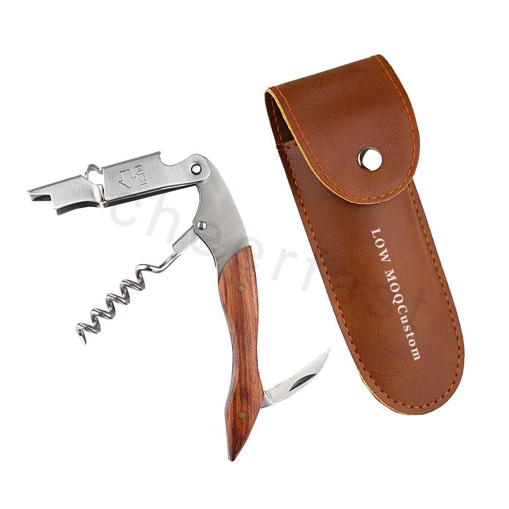 Factory Price Rosewood Wine Bottle Cork Screw Opener And Corkscrew With PU Leather Bag And Wine Opener With Leather Case