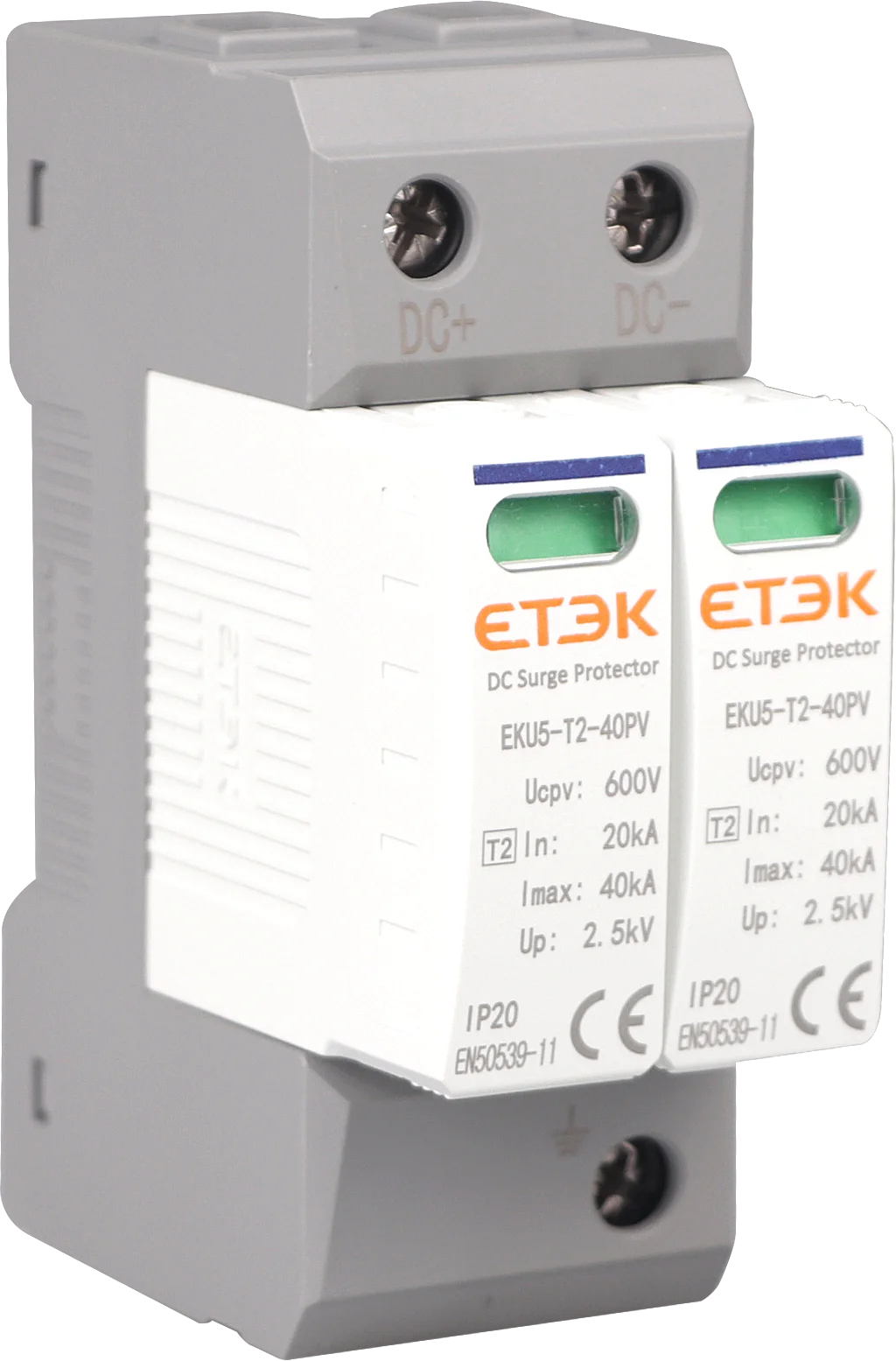 ETEK SPD DC 500V 800V 1000V 2P 20~40KA Surge Protection Device Arrester Low Voltage House 2 Poles Surge Protector for PV Photovo