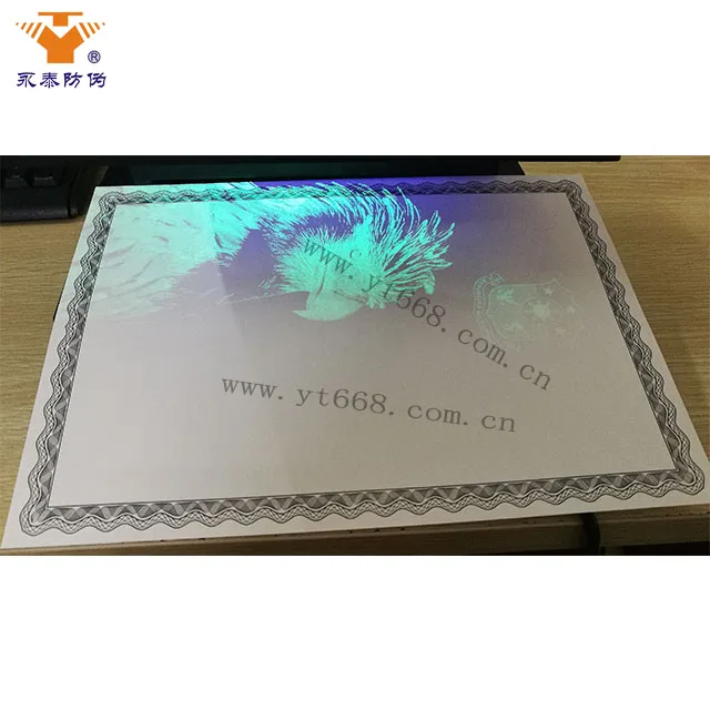 Custom anti-counterfeiting security uv dull watermark paper hot stamped hologram secure certificate