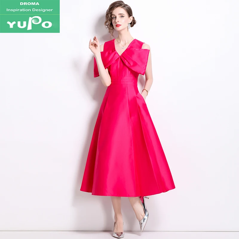 Droma summer new design big bow high waist dress latest fashion ladies casual luxurious evening dresses