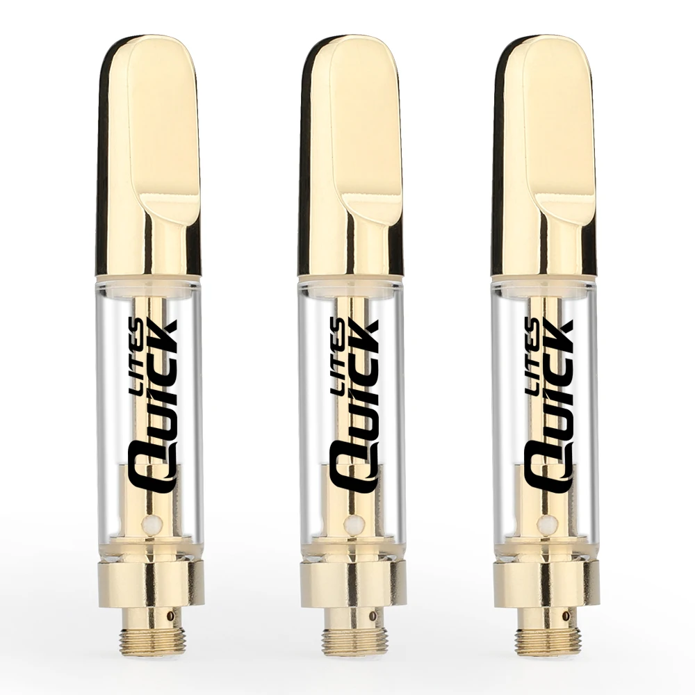 
gold CBD cartridge for cbd oil or thick oil with gold flat mouthpiece 