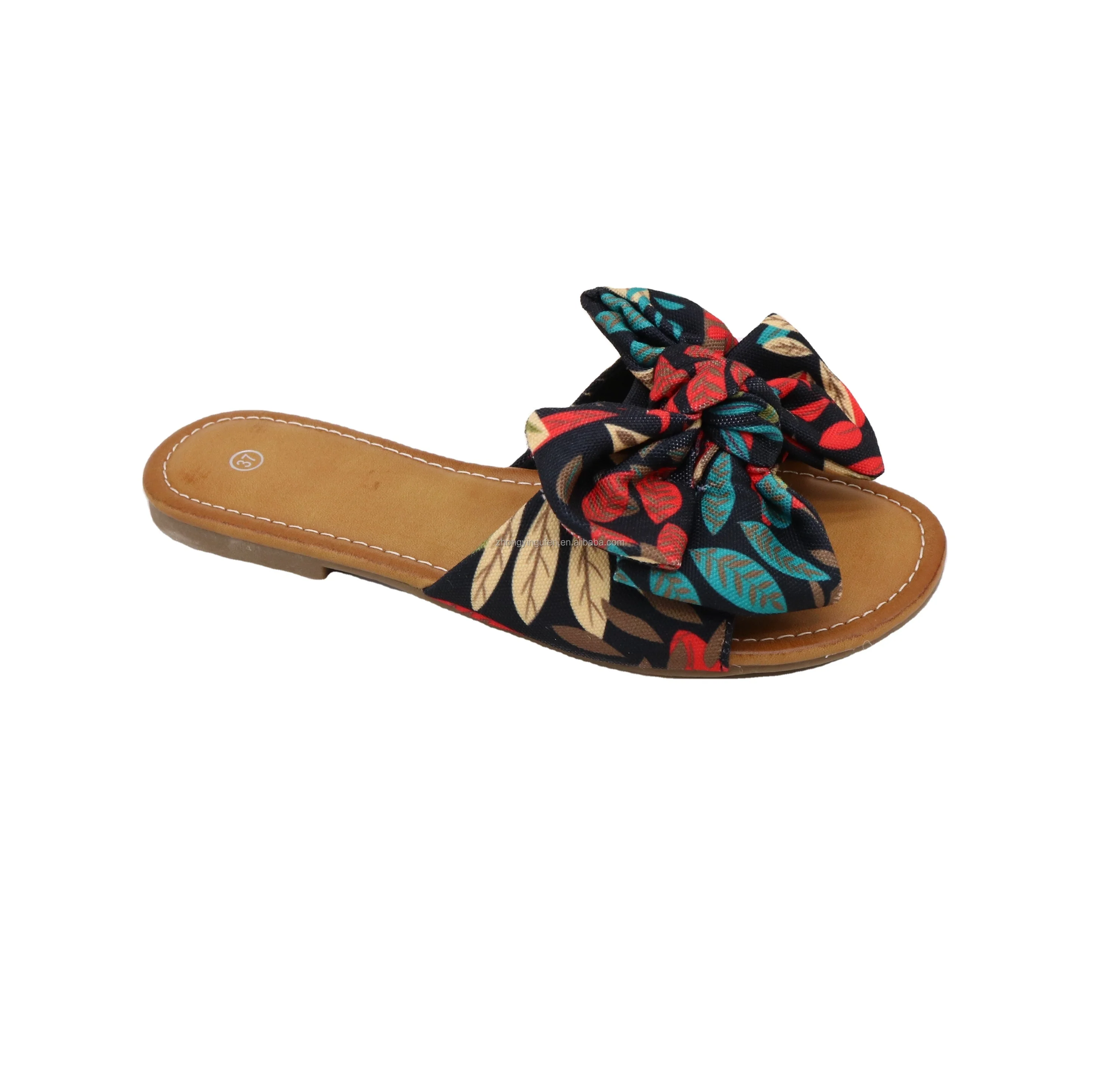  new summer lady flat slippers Cotton Fabric with bowknots upper women beach style for
