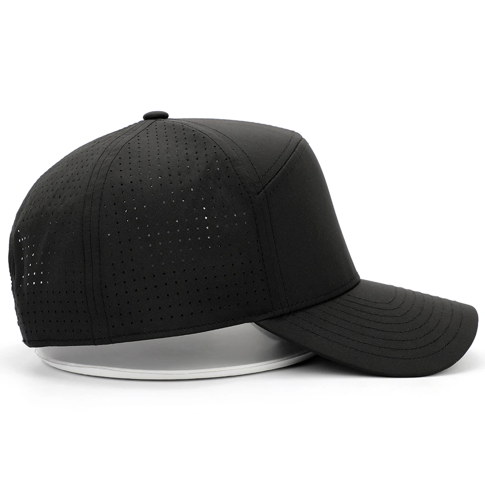 Custom The Best 7 Panels Low Profile Curved Brim Black Quick Dry Blank Waterproof Laser Drilled Baseball Hats