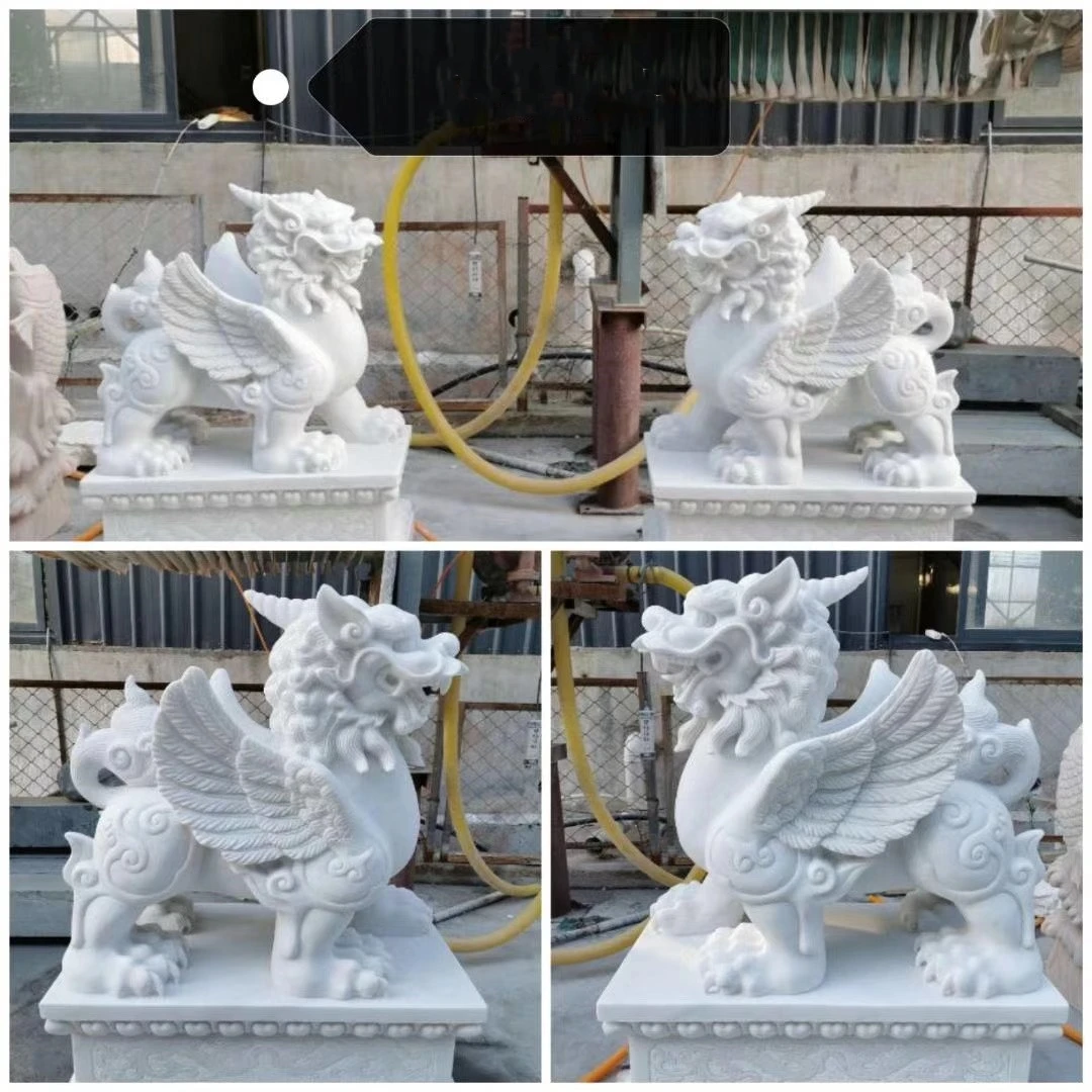 Outdoor Animal Stone Hand-carved White Marble Pi Xiu Stone Statue Feng Shui Stone Sculpture