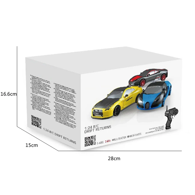 2.4G 1:24 Remote control racing car 4WD Drift  Car with Light 15km/h Race Car with Replaceable Tires and Obstacles