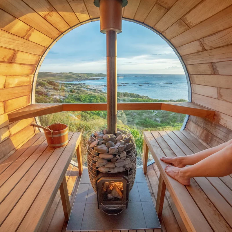 Outdoor Traditional Sauna Room Long Barrel Sauna 6-8 Person Sauna For Sale