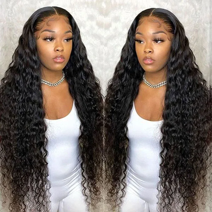  No Shedding Tangle Deep Wave Hd Transparent Lace Front Wig Virgin Human Hair For Black