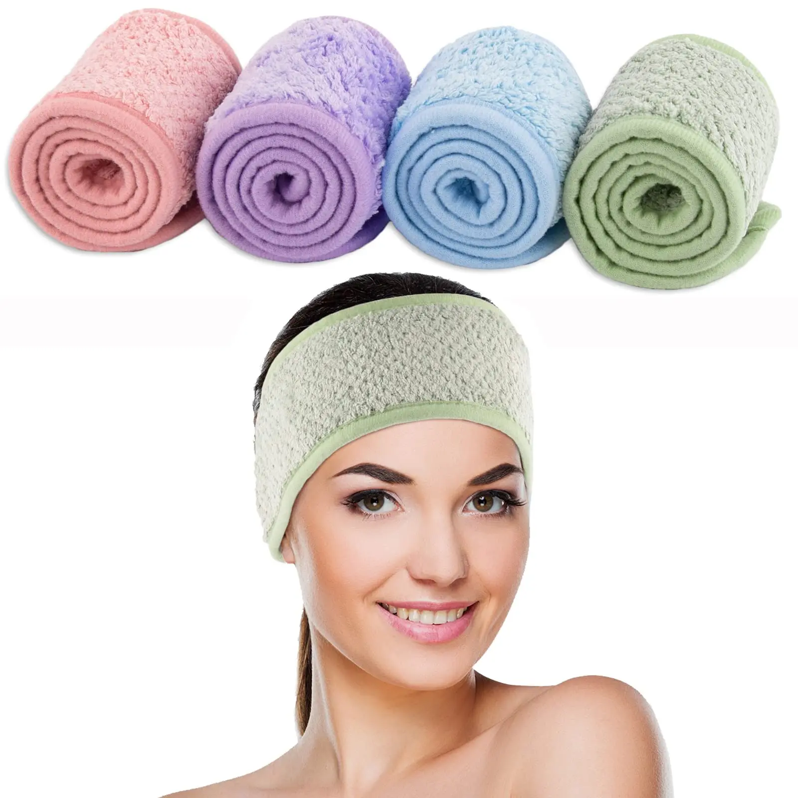 Spa Facial Headband Adjustable Coral Fleece Hair Band Soft Towel Head Band for Face Washing Shower Sports