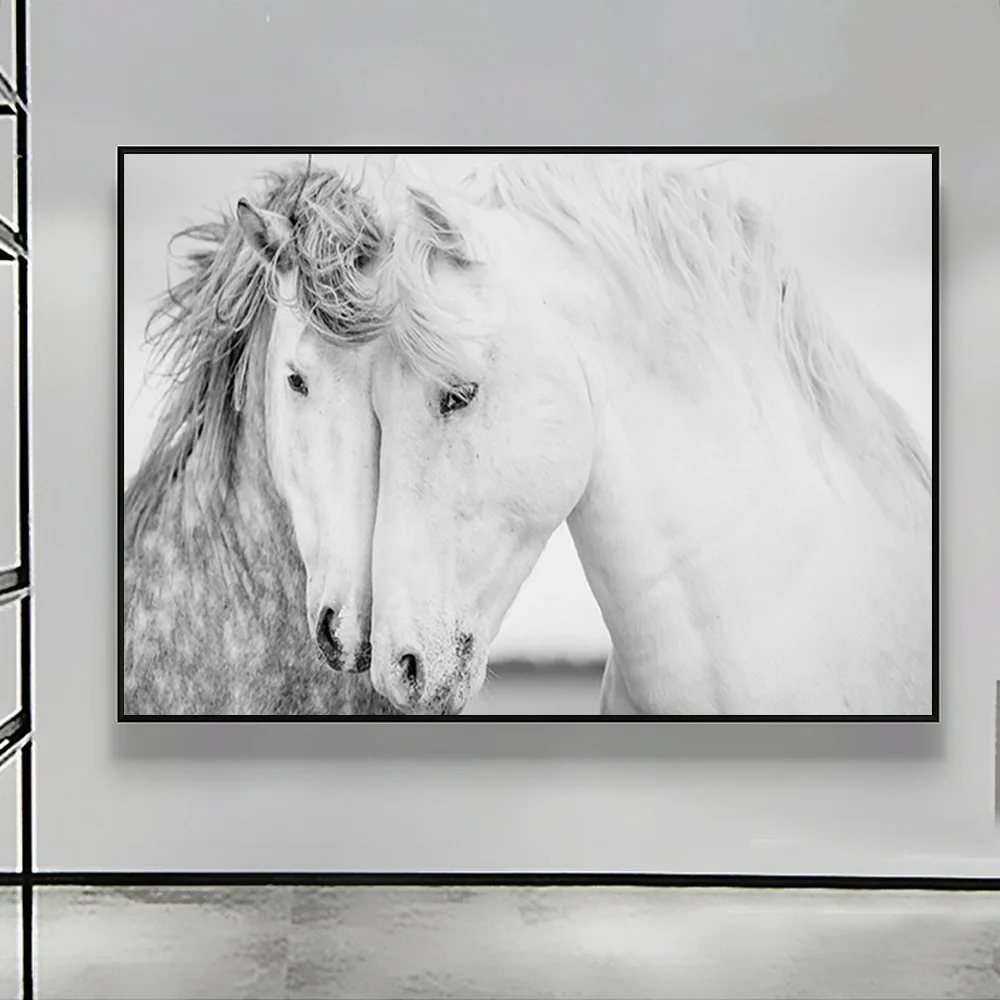 Dropshipping home decor acrylic print 3d horse pictures black and white wall art