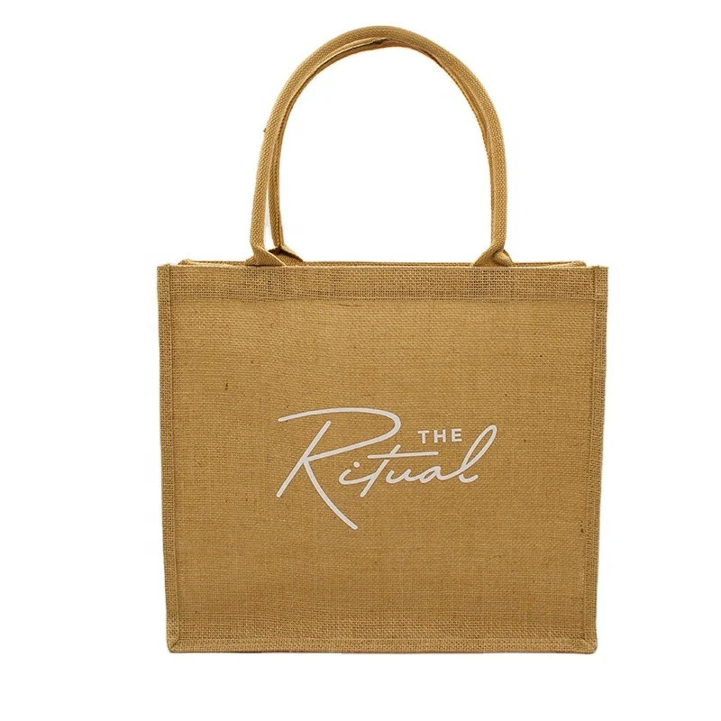 Wholesale Plain Shopper Bag Custom Printed Large Natural Eco Friendly Burlap Jute Shopping Tote Beach Bag With Logos
