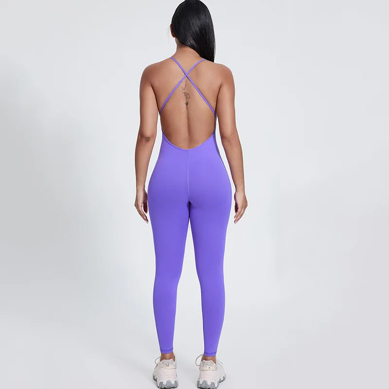 Cross Back Spaghetti Strap One Piece Set Women Lightweight Sportswear Fitness Yoga Bodycon Jumpsuits