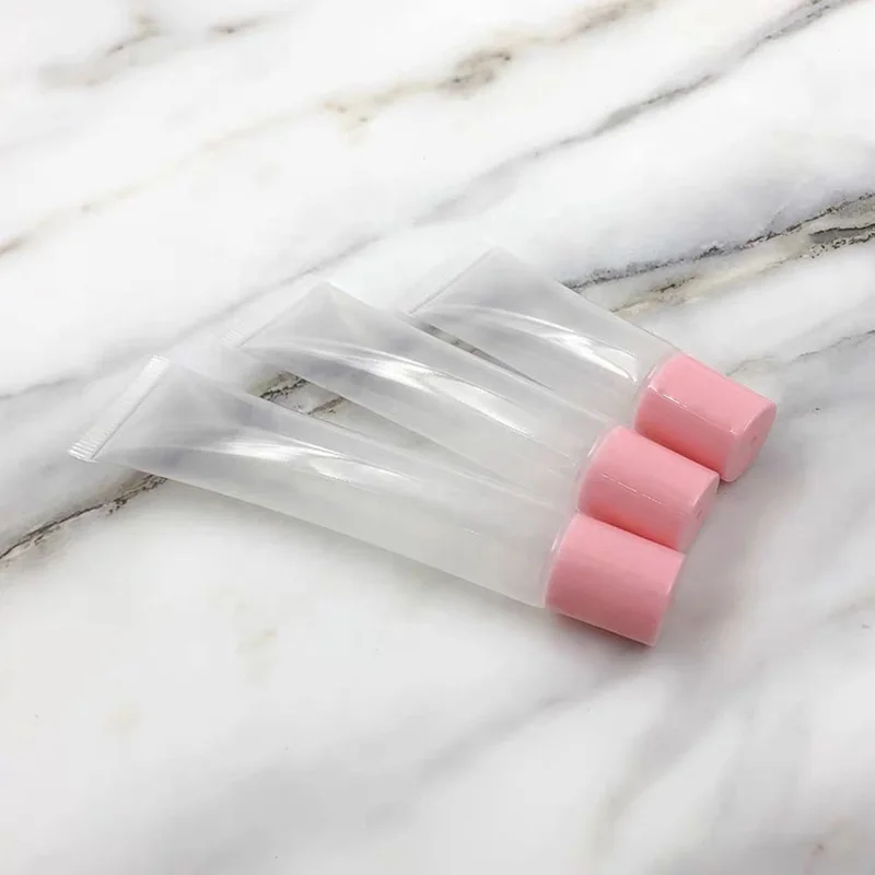 
yuemengzi stock liquid lipstick tube 10g 15g 20g soft tube Clear Pink Silver Top Gloss Squeeze Liquid Lipstick Packaging 
