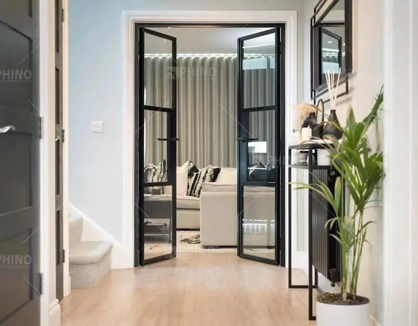 Villa apartment anti theft front entry balcony wrought iron door french doors design