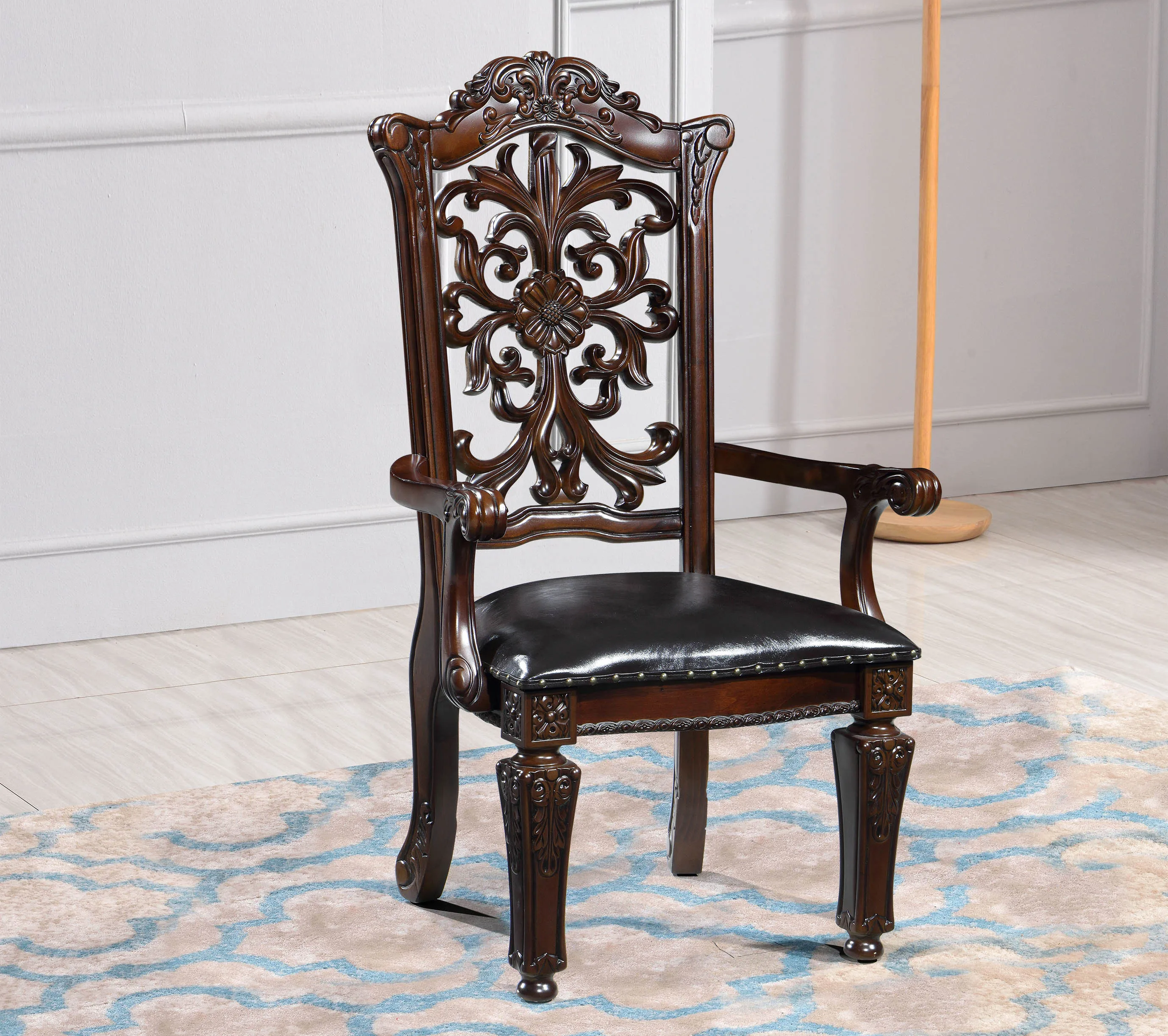 Classic Luxury Solid Wood Round Dining Room Leather Chair High Quality Living Furniture American Style 8 seats Dinner Tables