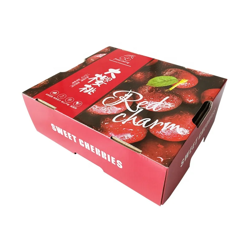 Wholesale Exquisite Printed Cherry Packaging Fruit Box Folding Lid and Base Style Boxes for Fruit and Vegetable Big Capacity Box