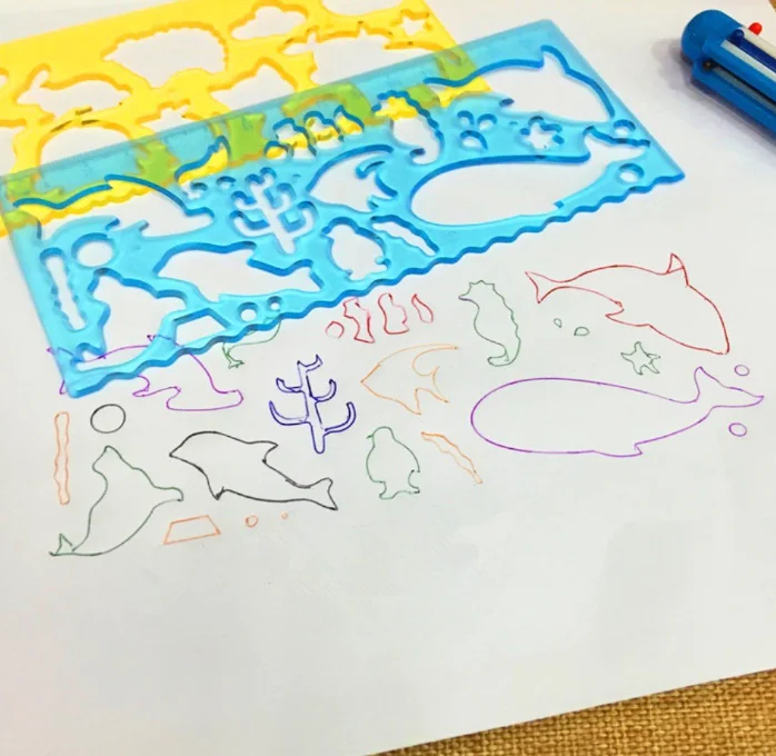 Children Diy Colorful Plastic Animal Drawing Stencils Scale Template Ruler Sets