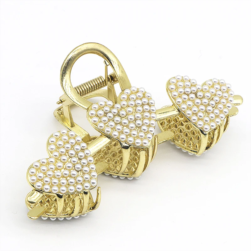 Ponytail Diamond Metal Alloy Rhinestone Pearl Fish Gold Metal Hair Claw Clips With Rhinestone