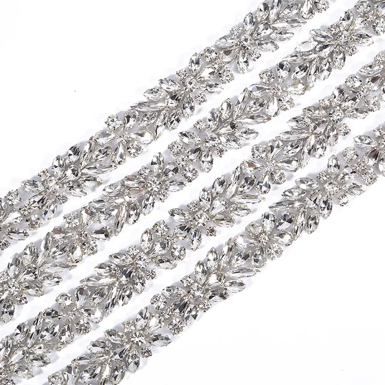 New design  and hot sale crystal bling applique belt for wedding sash RH1038