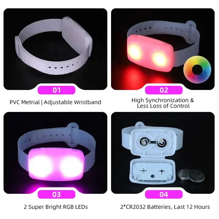 Sound Activated Pulsera LED Bracelet Wristband with APP DMX Remote Controller for Event Concert Music Tour