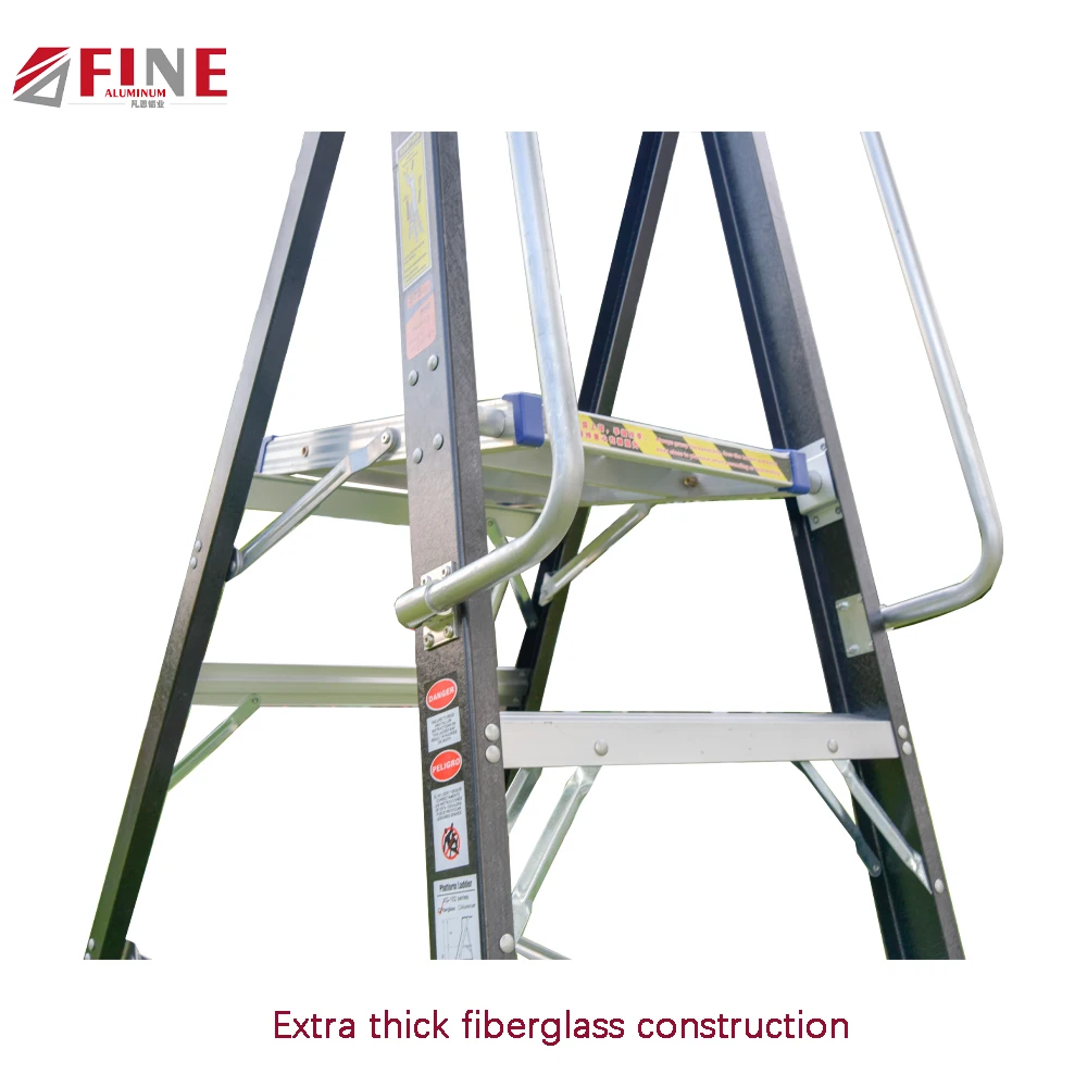 Aluminum Platform Step Ladder Insulation Movable Fiberglass Industrial Ladders 2 Years 10 2.0-3.0mm 150KG/330LBS Accepted CN;GUA