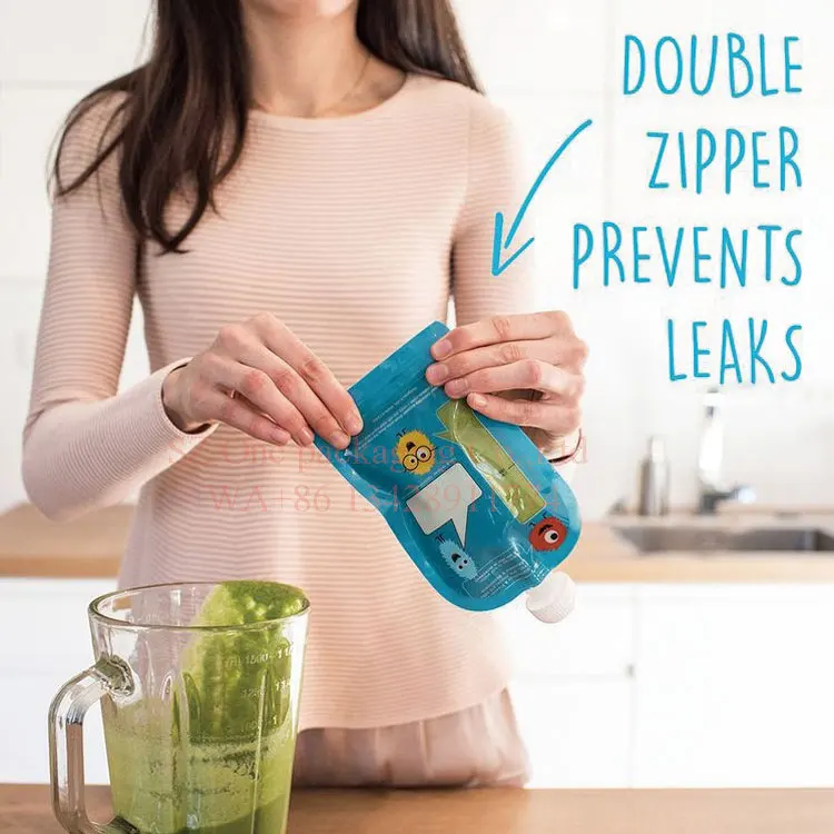  food grade BPA free reusable double leak proof zipper 4oz 5oz baby fruit puree plastic packaging spout