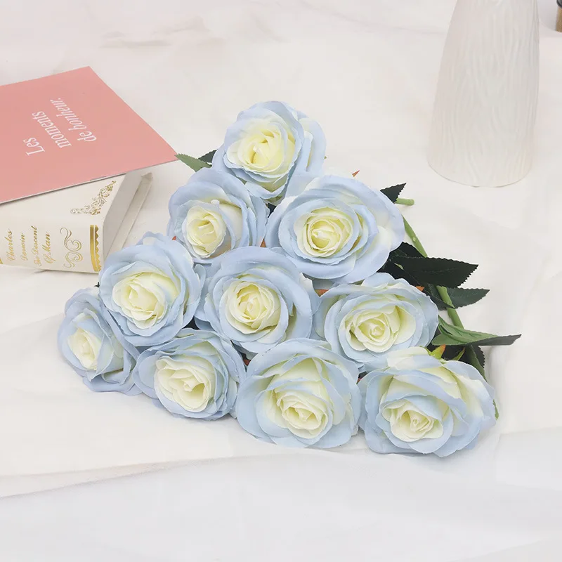 AD-112 Wholesale Hot Sale Long Single Stem Artificial Silk Dusty Gradient Rose Flowers Burnt Orange