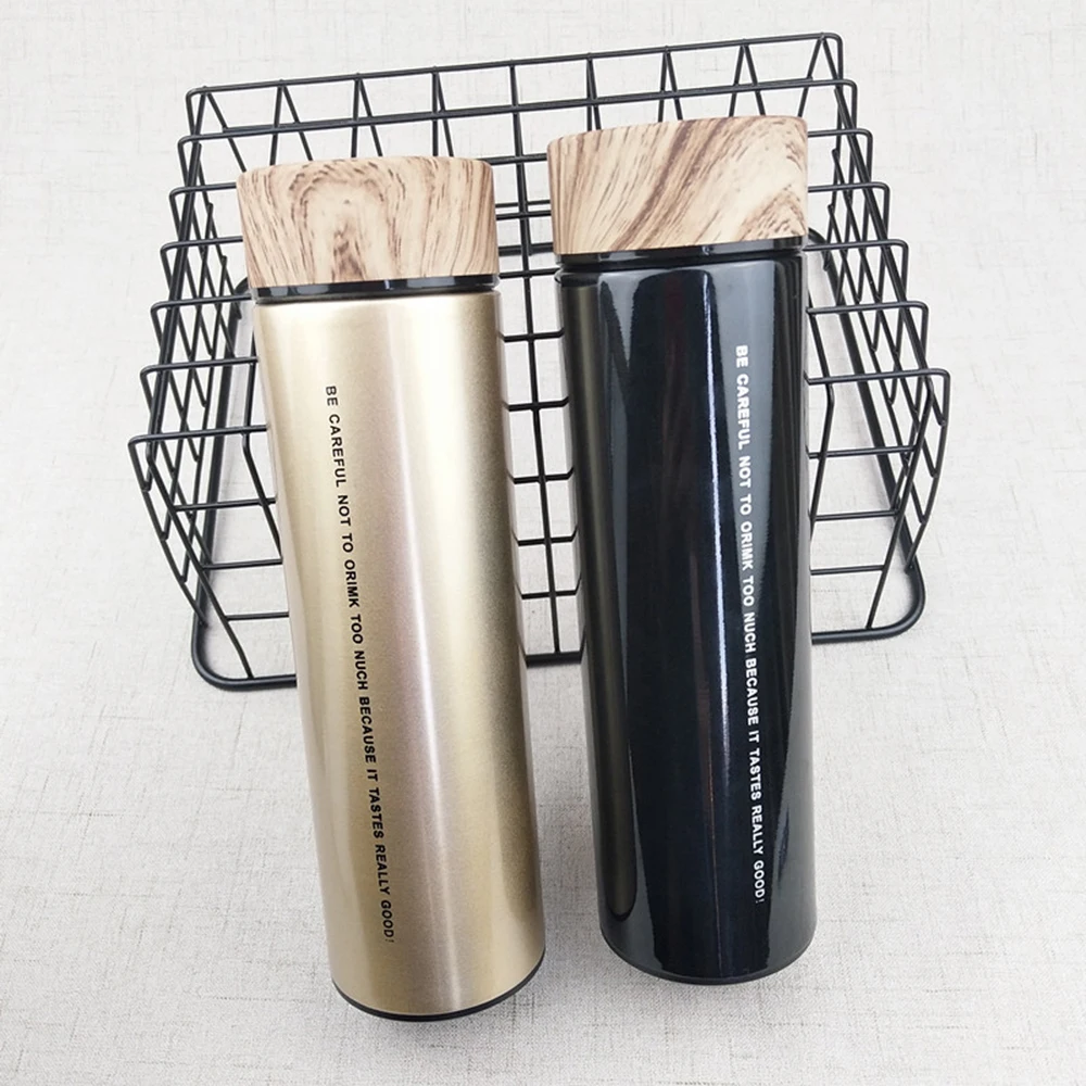  ChuFeng Water Bottle Stainless Steel Vacuum Flask Thermal cup with Tea Infuser Wood Grain Lid Thermos