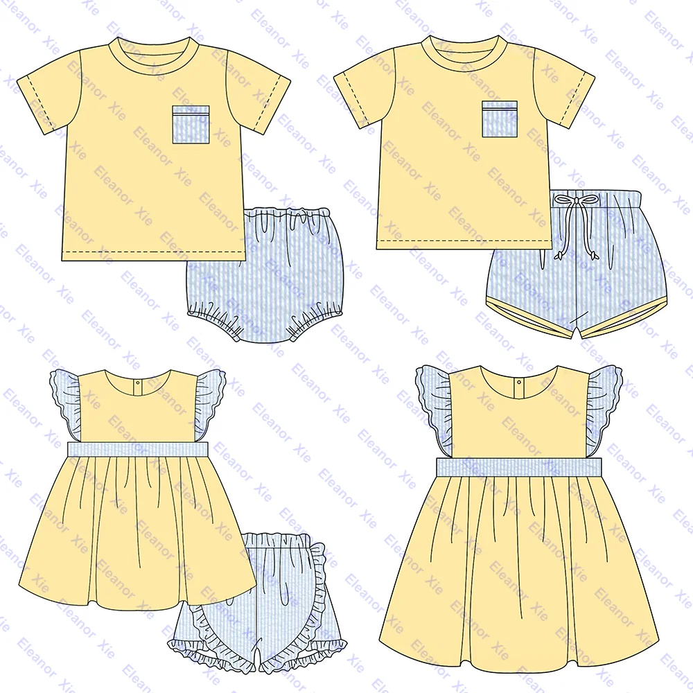 Wholesale summer kids toddler boys clothing sets siblings matching Easter baby boy tshirt shorts set