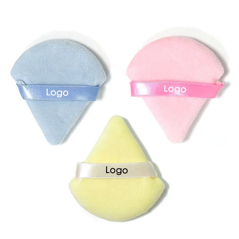 Powder Puff Triangle Cosmetic Makeup Loose Custom Private Label Logo Flocking Cotton Powder Puff