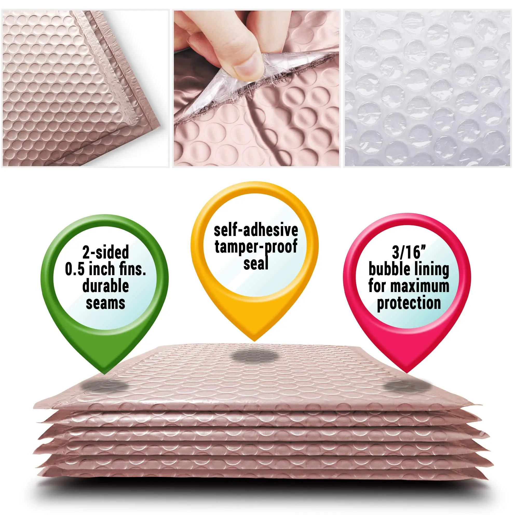 Metallic Foil Rose Gold Custom Logo Padded Bubble Envelopes Shipping Packaging Poly Bubble Mailer