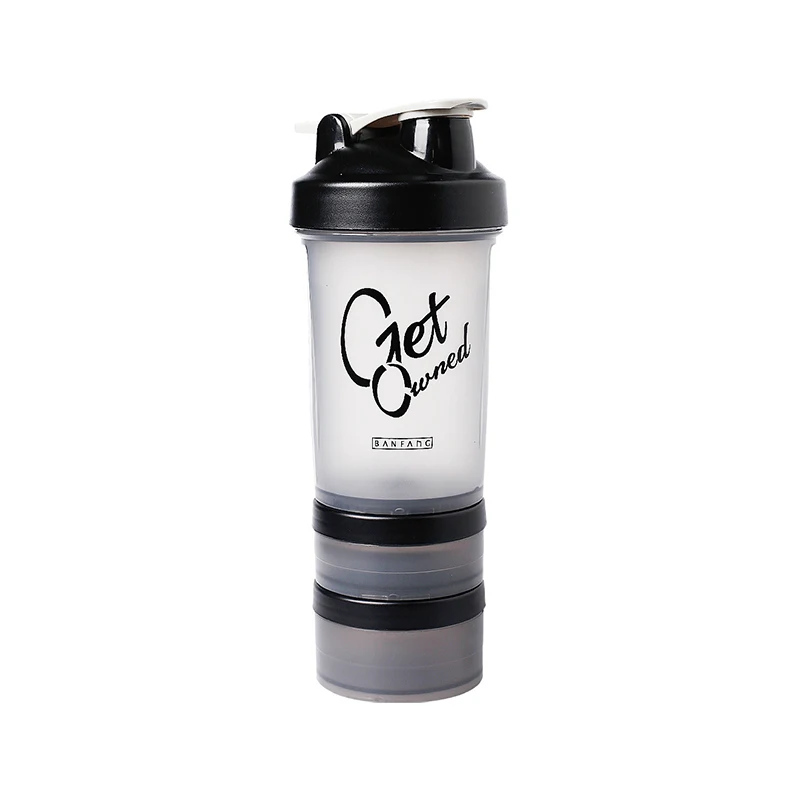 Hot selling   gym portable sports bottle  fitness plastic water mug  500ml BPA-free protein powder shaker cup