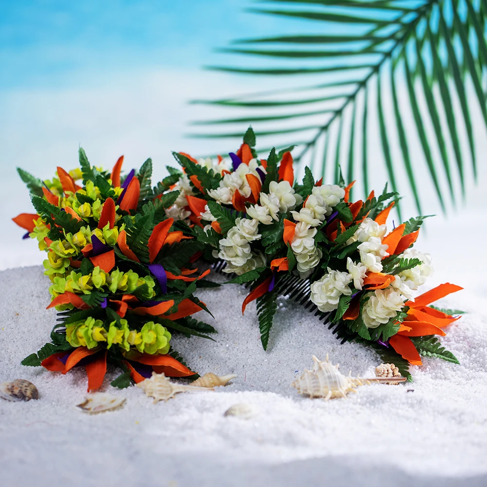 Tropical Bird of Paradise Flower Hair Comb with Pikake Hawaiian Decorated Hair Piece Hawaiian Wear Hair Trinkets Art KN-hc075