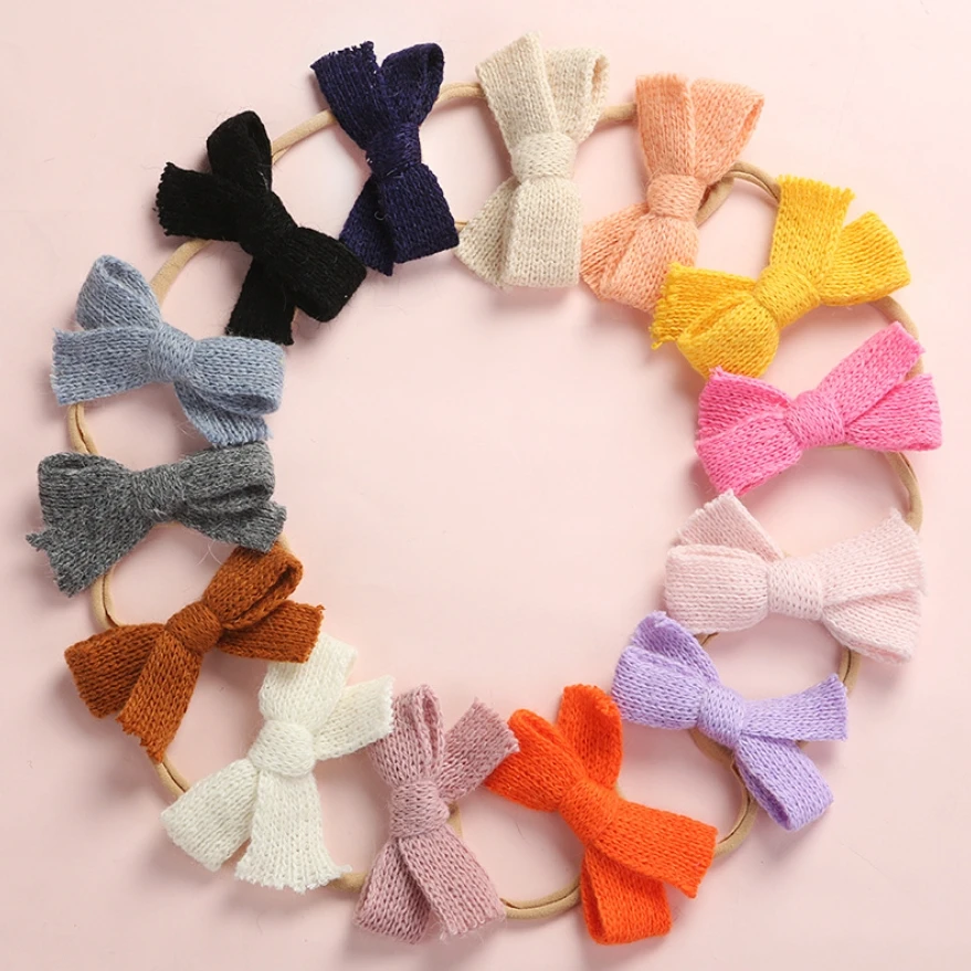 New Baby Knitted Wool Bow Headband Baby Bowknot Elastic Hair Ties Cute Infant Baby Handmade Jacquard Soft Hairbands Head Wraps