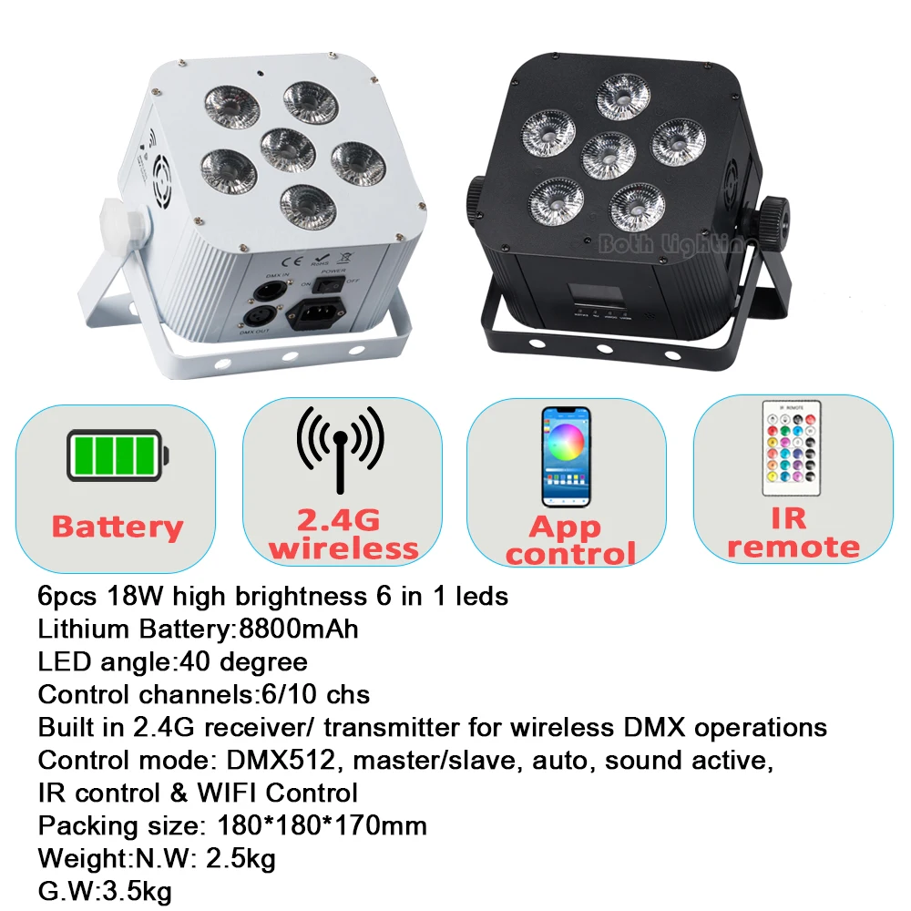 Battery wireless uplights 6x18w RGBWAUV 6in1 DJ Par light IR Remote Wifi Control Led Par Uplights For Stage Party Show