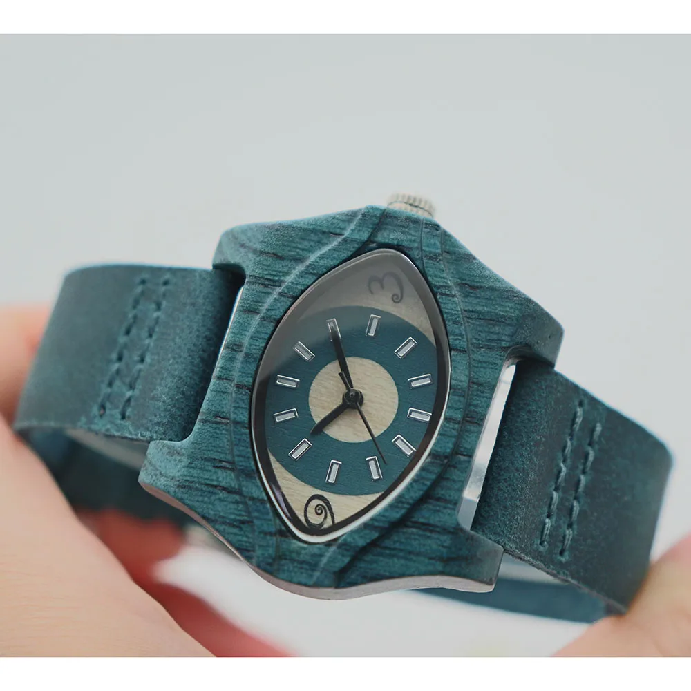 Cowboy design flower denim watch dial bamboo and walnut wood quartz genuine leather wrist watches