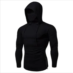 Vedo T-Shirt Dropshipping Wholesale Custom Logo 65% Cotton Polyester Blend Hoodies Men Long Sleeve T Shirt With Facemask