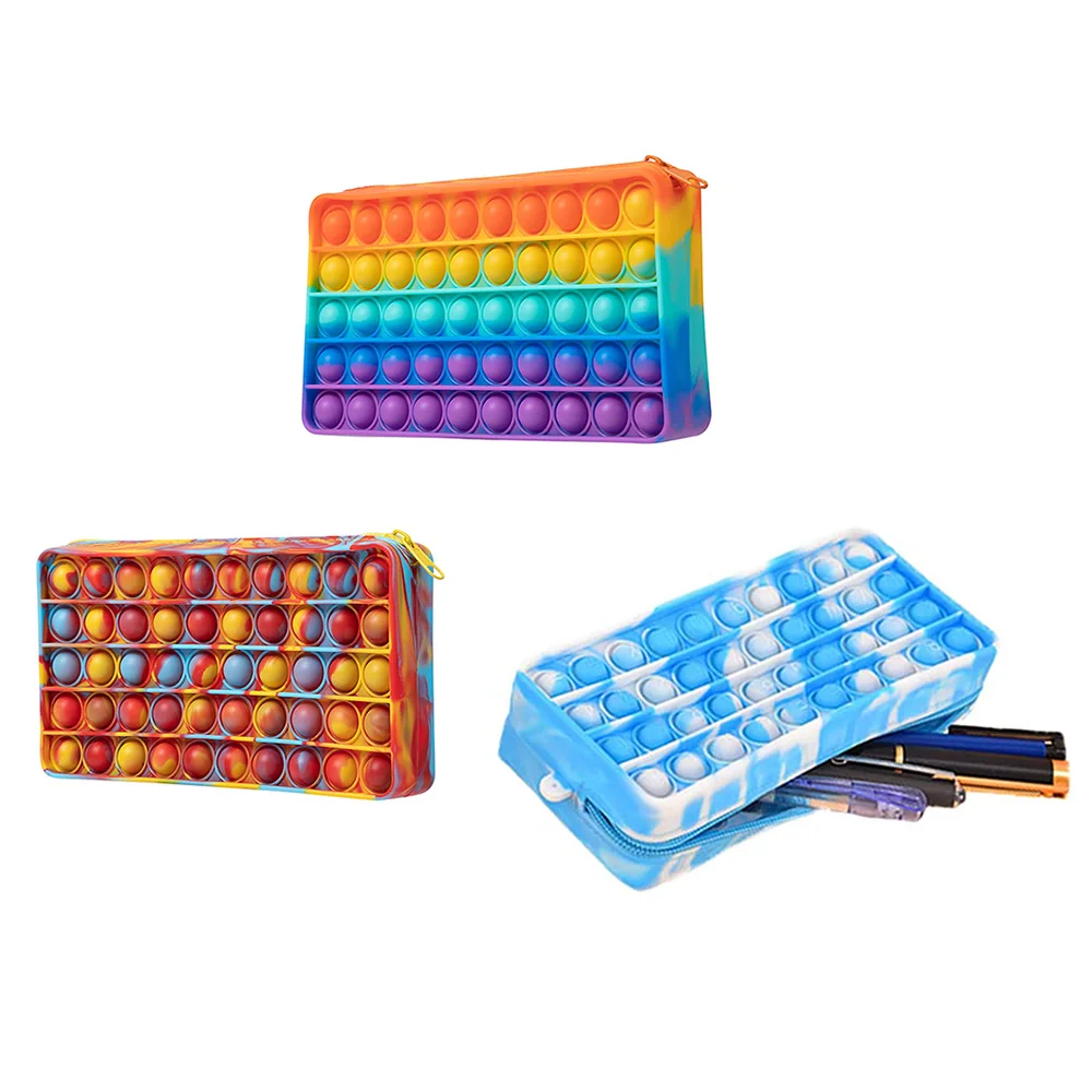 Hot Sale Kids Children Anti Stress Multicolor Custom Push Bubble Silicon Rainbow Colorful Pen Pencil Case for Christmas Gifts
