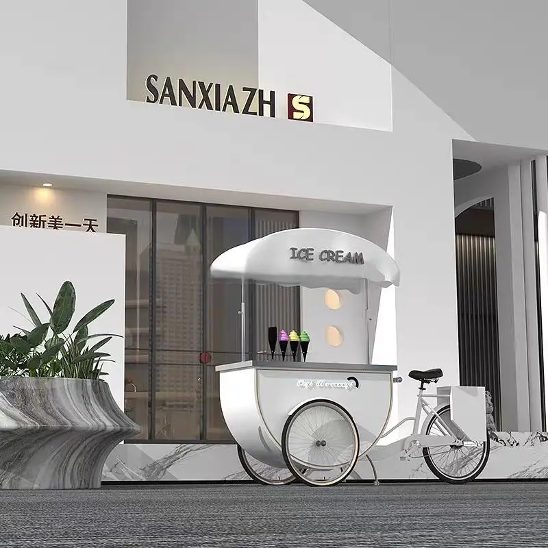 Manufacturer Well Made Outdoor Malls Street Mobile Tricycles Dessert Ice Cream Push Cart