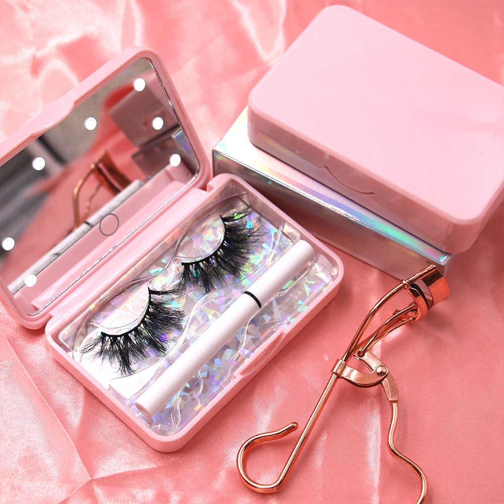 wholesale private label LED Light Mirror eyelashes packaging box dramatic 25mm mink eyelashes with custom Lash Case