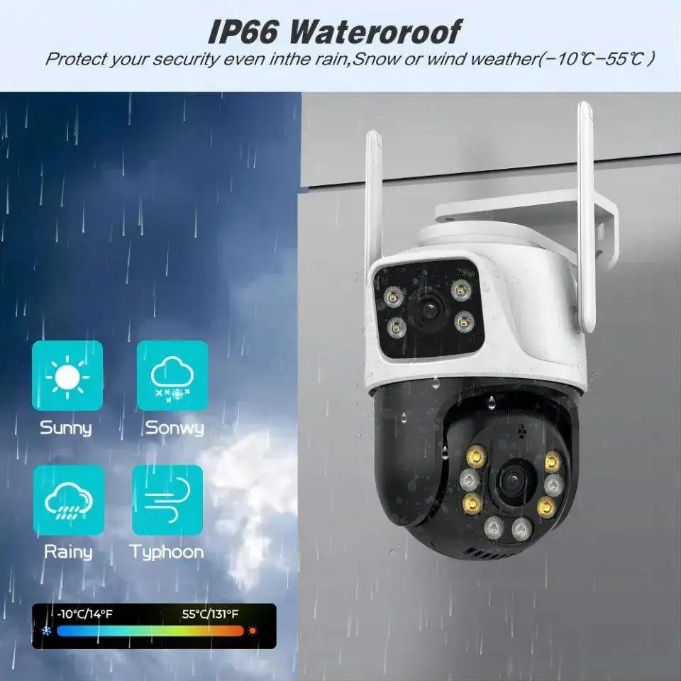 Беспроводная двойная линза ICSEE 6 Мп двухэкранная Сеть Ptz ip66 водонепроницаемая защита безопасности для умного дома на открытом воздухе