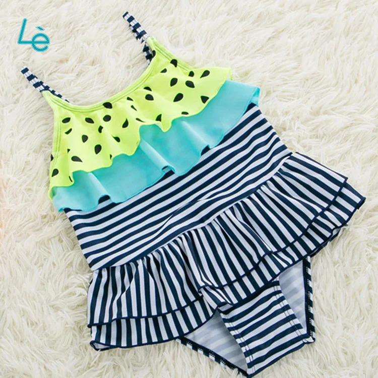 Wearing Clothe Yellow Cute Watermelon Design Baby Girls Swimwear Printing Lovely Children Summer Beachwear Bikini Japan Teen